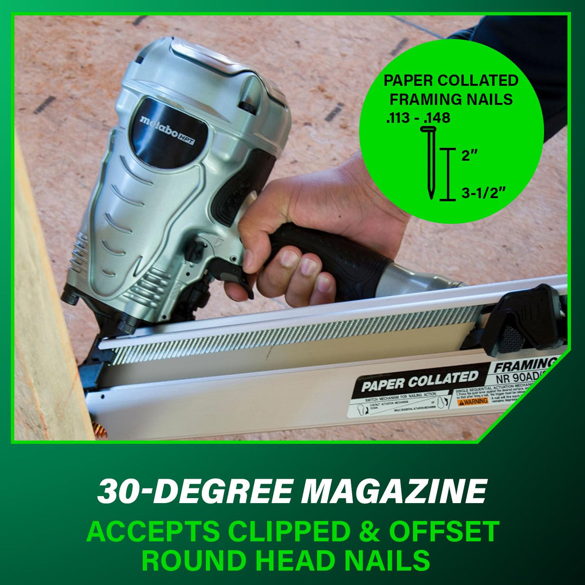 Metabo HPT NR90ADS1 head guard area highlights quick maintenance access