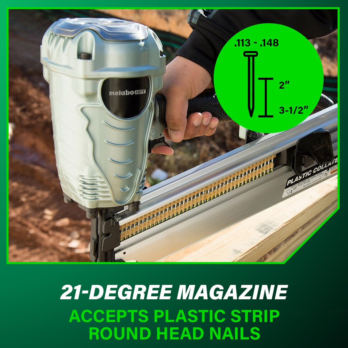 NR90AES1 lightweight 7.5 lb nailer reduces user fatigue on long jobs.