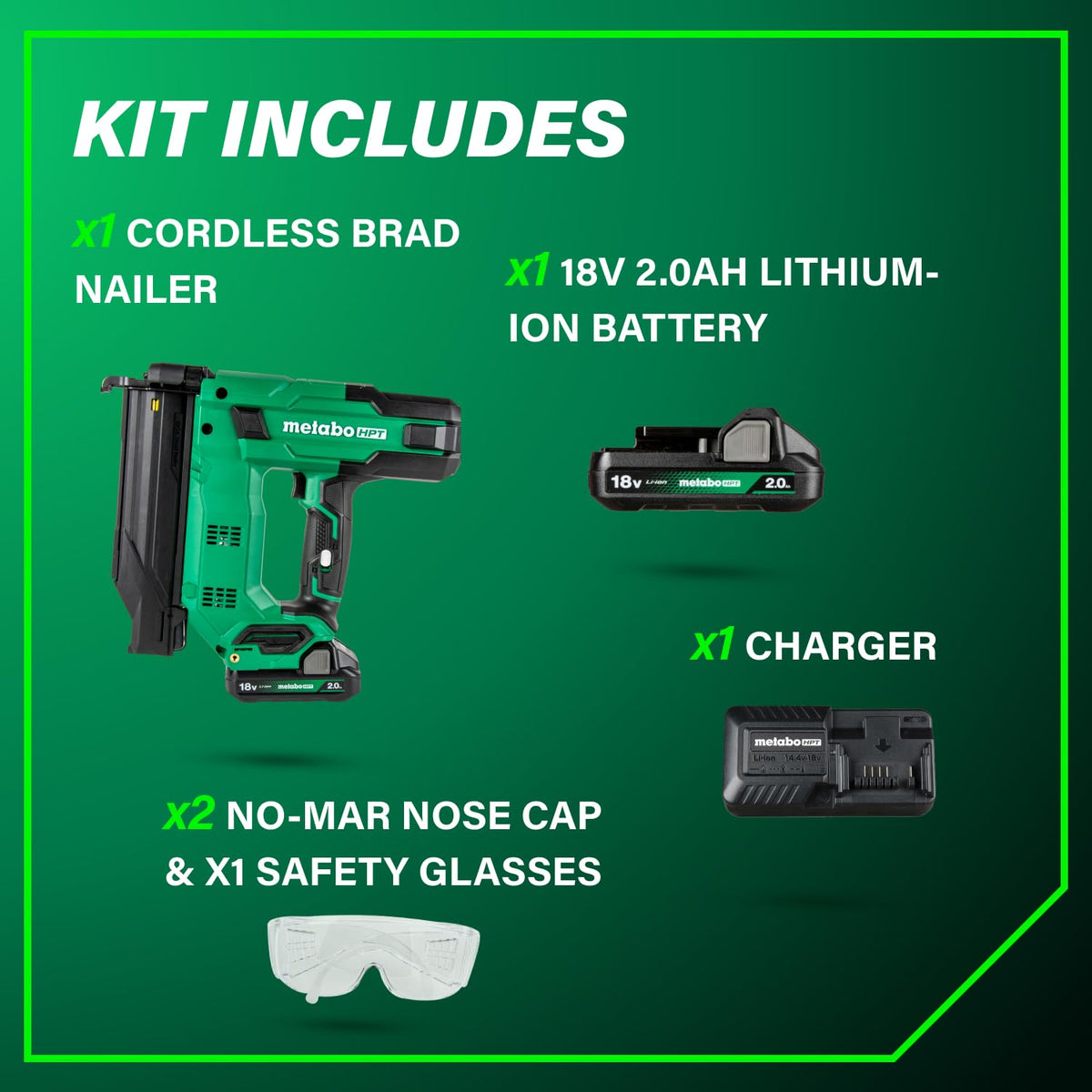 Metabo HPT NT1850DG LED work light illuminating the work area