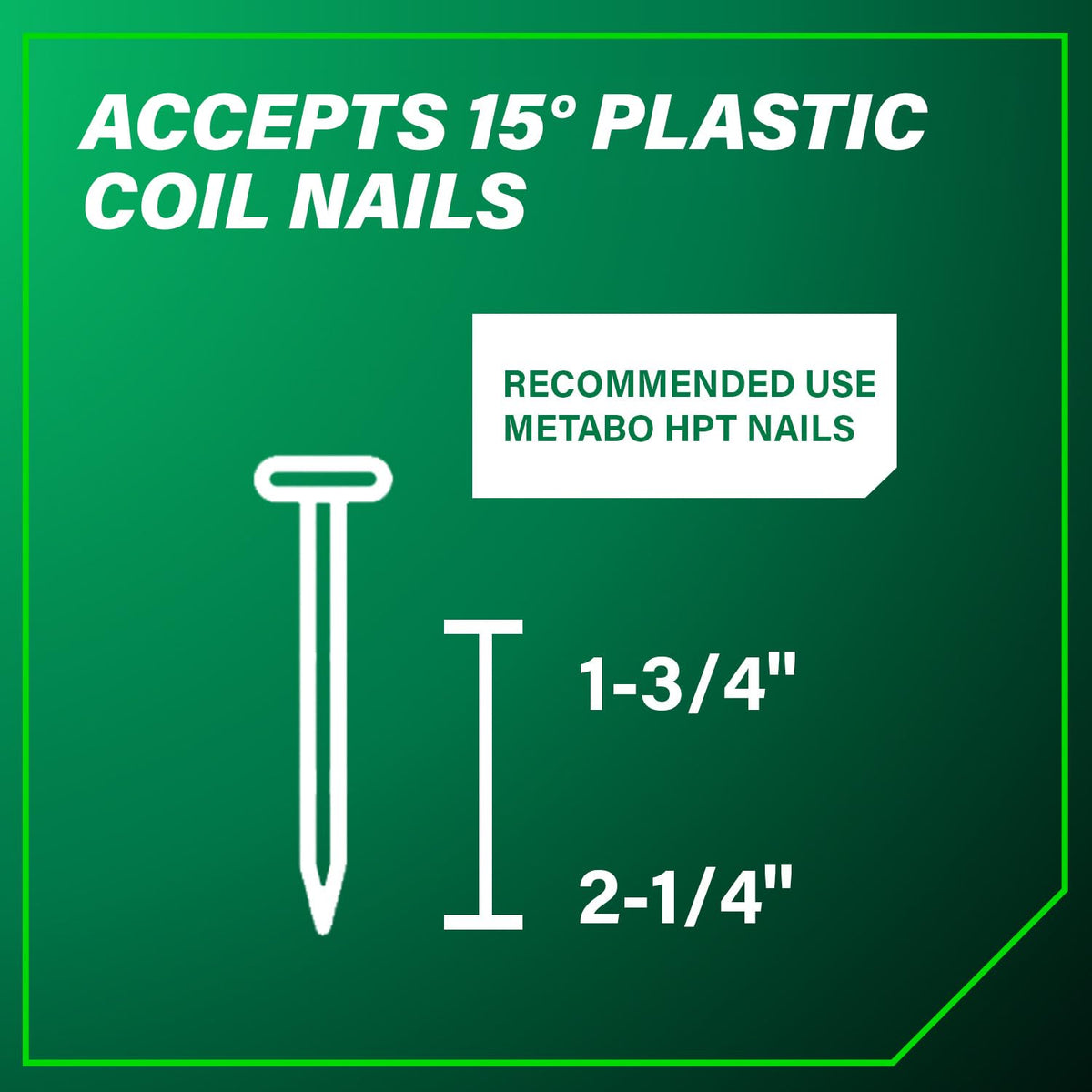 NV75A5 supports 15-degree plastic coil nails for flexible options