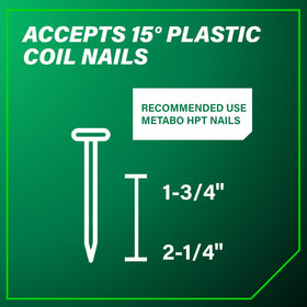 NV75A5 supports 15-degree plastic coil nails for flexible options