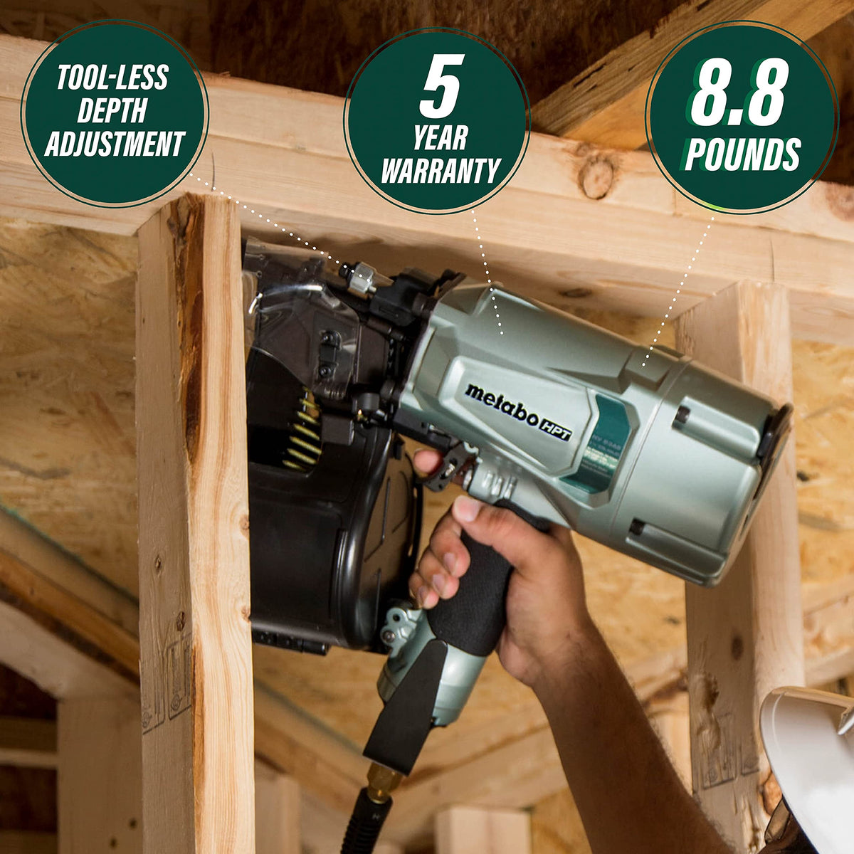 NV83A5 hardened claw tip improving nail driving accuracy and toe-nailing