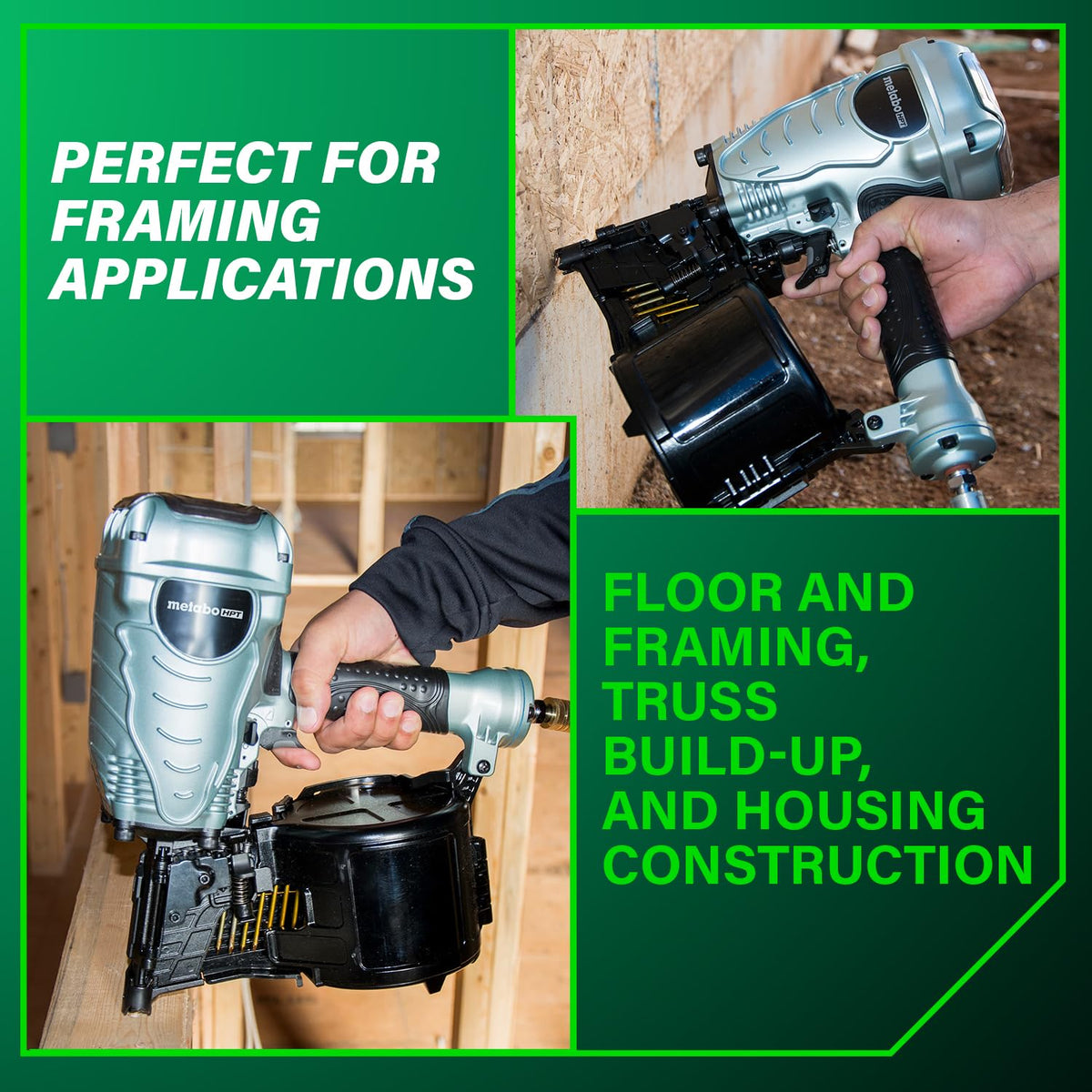 Metabo HPT NV90AG tilt bottom magazine for quick, on-the-fly reloading.