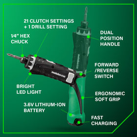 Metabo HPT screwdriver featuring 21 plus 1 clutch settings for precision