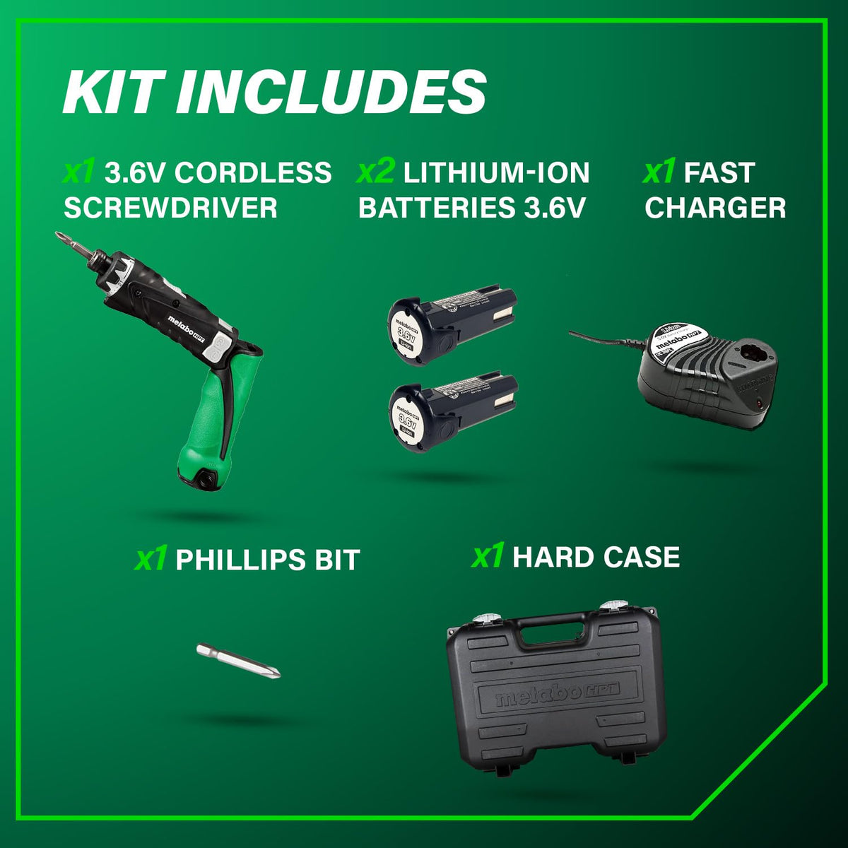 Metabo HPT screwdriver with two 1.5Ah batteries for longer tasks