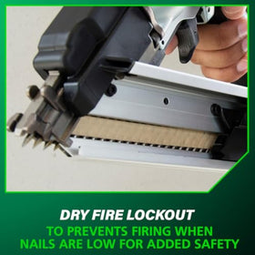 Metabo HPT Strap-Tite Nailer with dry fire lockout prevents misfires