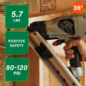 Metabo HPT Strap-Tite Nailer side view showing compact profile for tight spaces