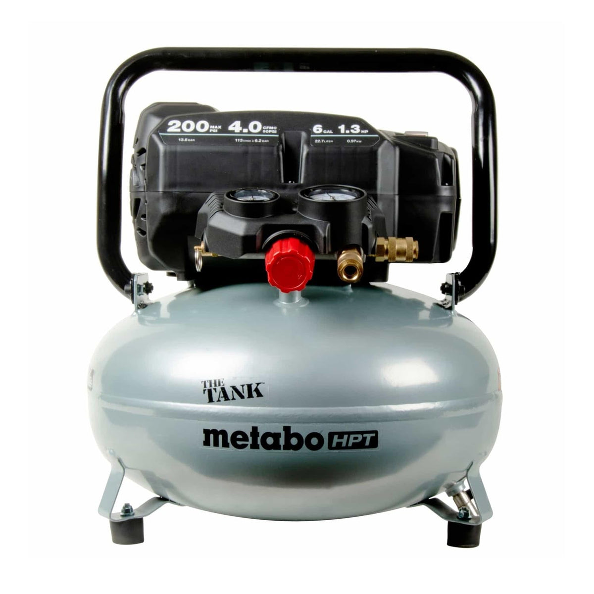 Metabo HPT THE TANK portable air compressor, front view for on-site portability.