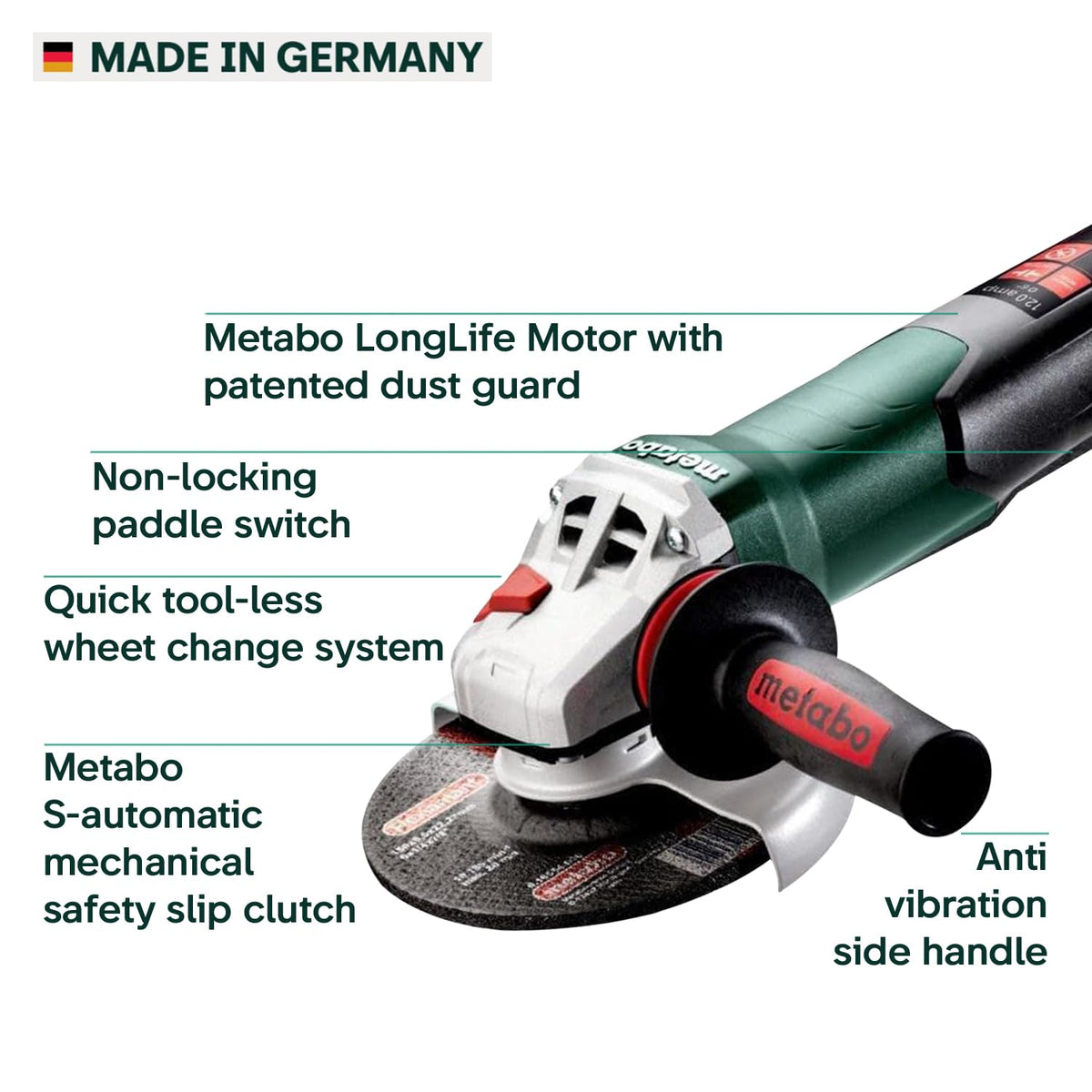 Metabo HPT WP 13-150 S-Automatic clutch reduces kickback for control.