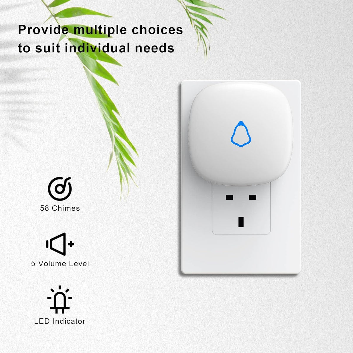 METAK Door Chime receiver plugged into a standard outlet for instant alerts.