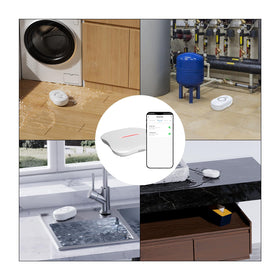 METAK leak monitoring across kitchen, bathroom, and basement.