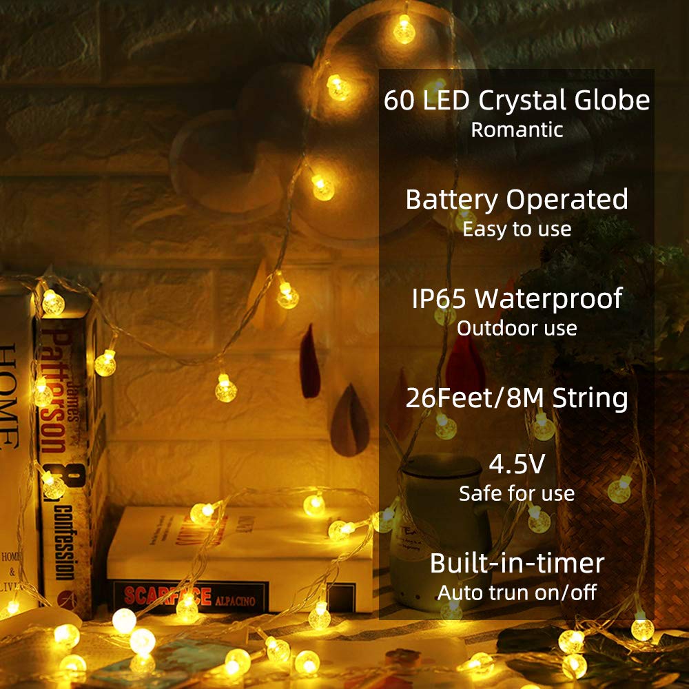 Metaku 60LED crystal globes create bright, elegant night glow