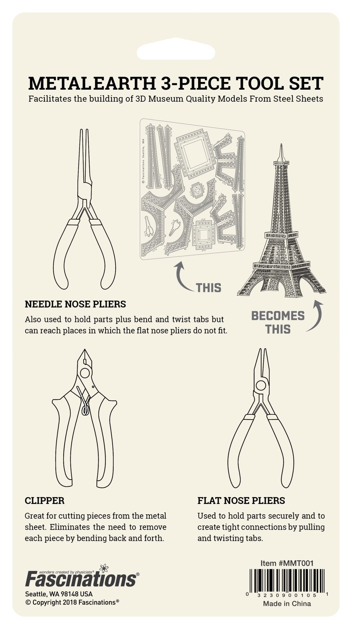 Metal Earth Needle Nose Pliers for secure holds and reaching tight spaces during assembly.