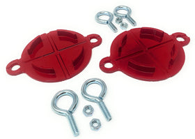 Caps with nuts for 2 1/2 inch swivels and four eyelets.