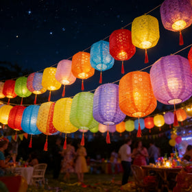 Metany pink lantern LED lights add playful ambiance to celebrations.