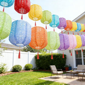 Metany yellow lanterns bring sunny vibes to celebrations.