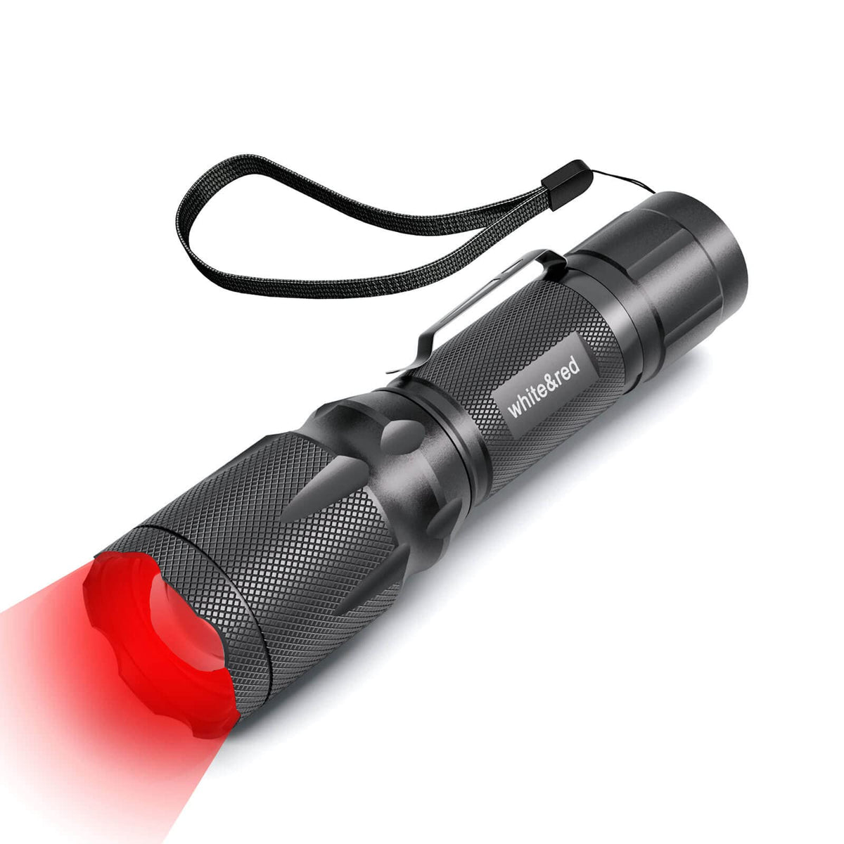 METII Upgraded Red Flashlight front view, compact and easy to carry for outdoor use