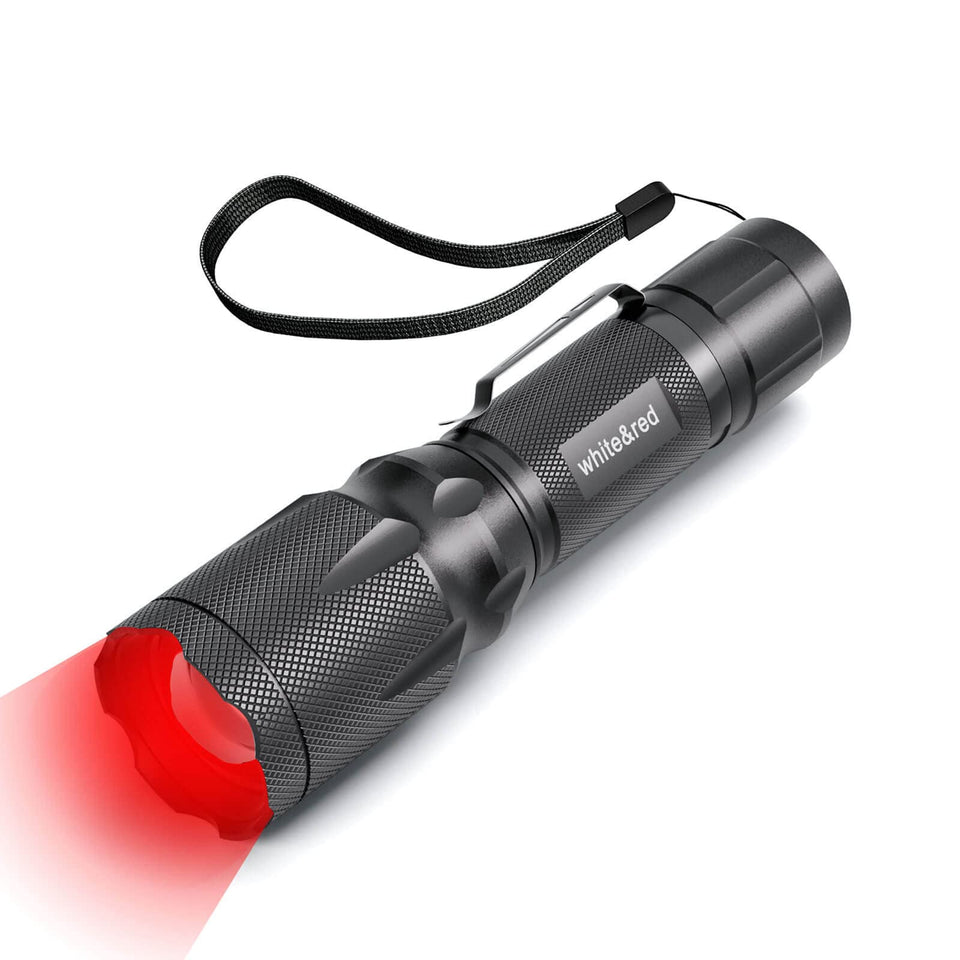 METII Upgraded Red Flashlight front view, compact and easy to carry for outdoor use