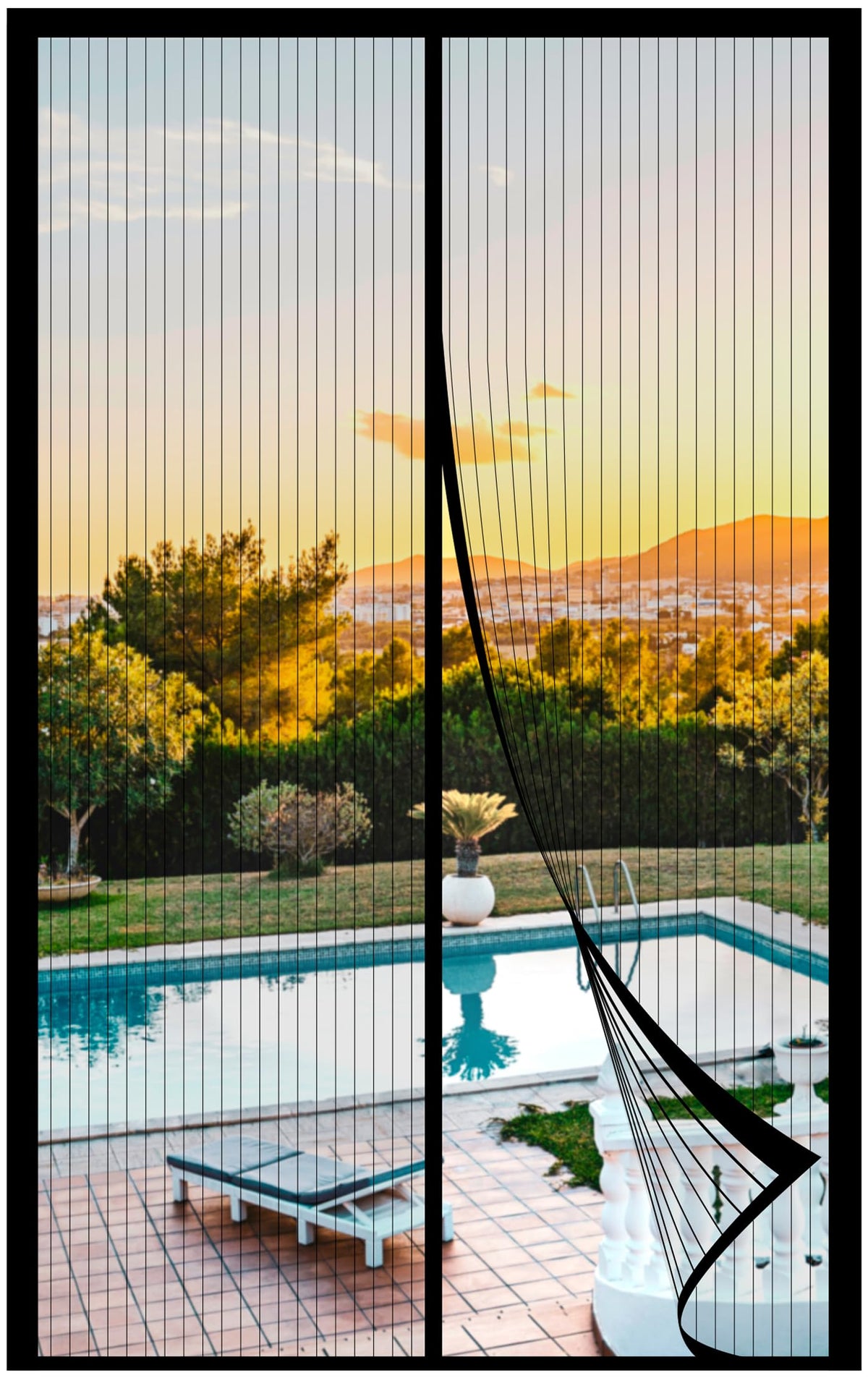 METAONLY magnetic screen door setup demonstrates easy frame attachment and fit.
