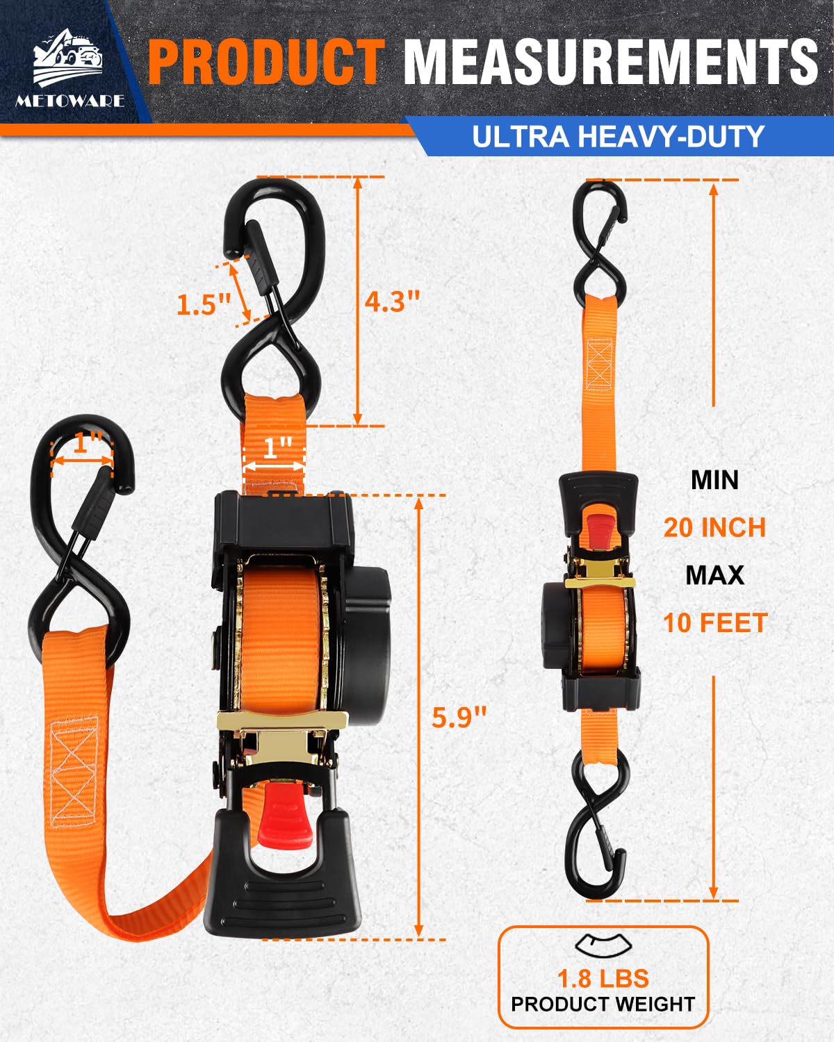METOWARE auto retract strap in use preventing tangles during hauling.