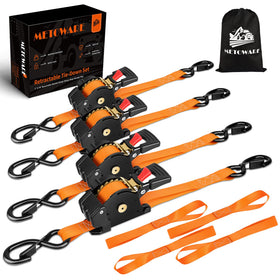 METOWARE retractable ratchet straps orange four-pack ready for cargo securing.