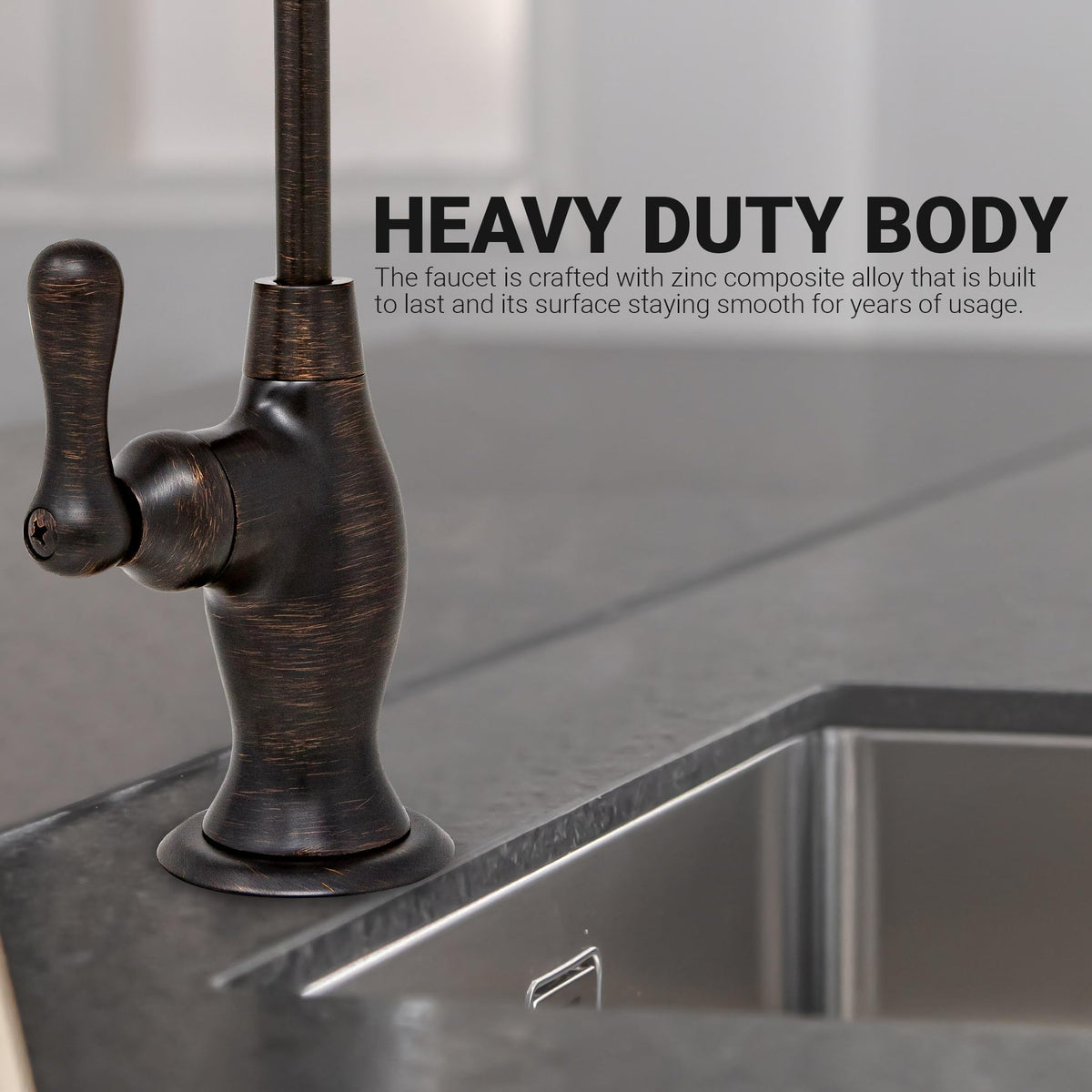 Solid brass exterior finish on the Metpure RO faucet.