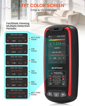 METRINARY Radon Detector adjustable stand allows flexible placement in any room.