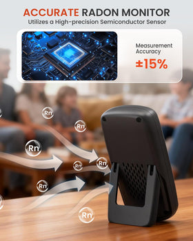 METRINARY Radon Detector charging via USB-C enables extended monitoring.