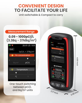 METRINARY Radon Detector in-box packaging supports easy setup and storage.