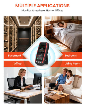 METRINARY Radon Detector in home setting demonstrates portable radon monitoring.