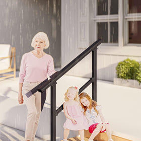 Metty Metal adjustable angle handrail fits different step heights for custom comfort.