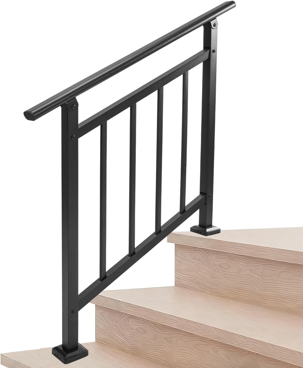Metty Metal hand rails for 3-step outdoor stairs provide sturdy support against wind and rain