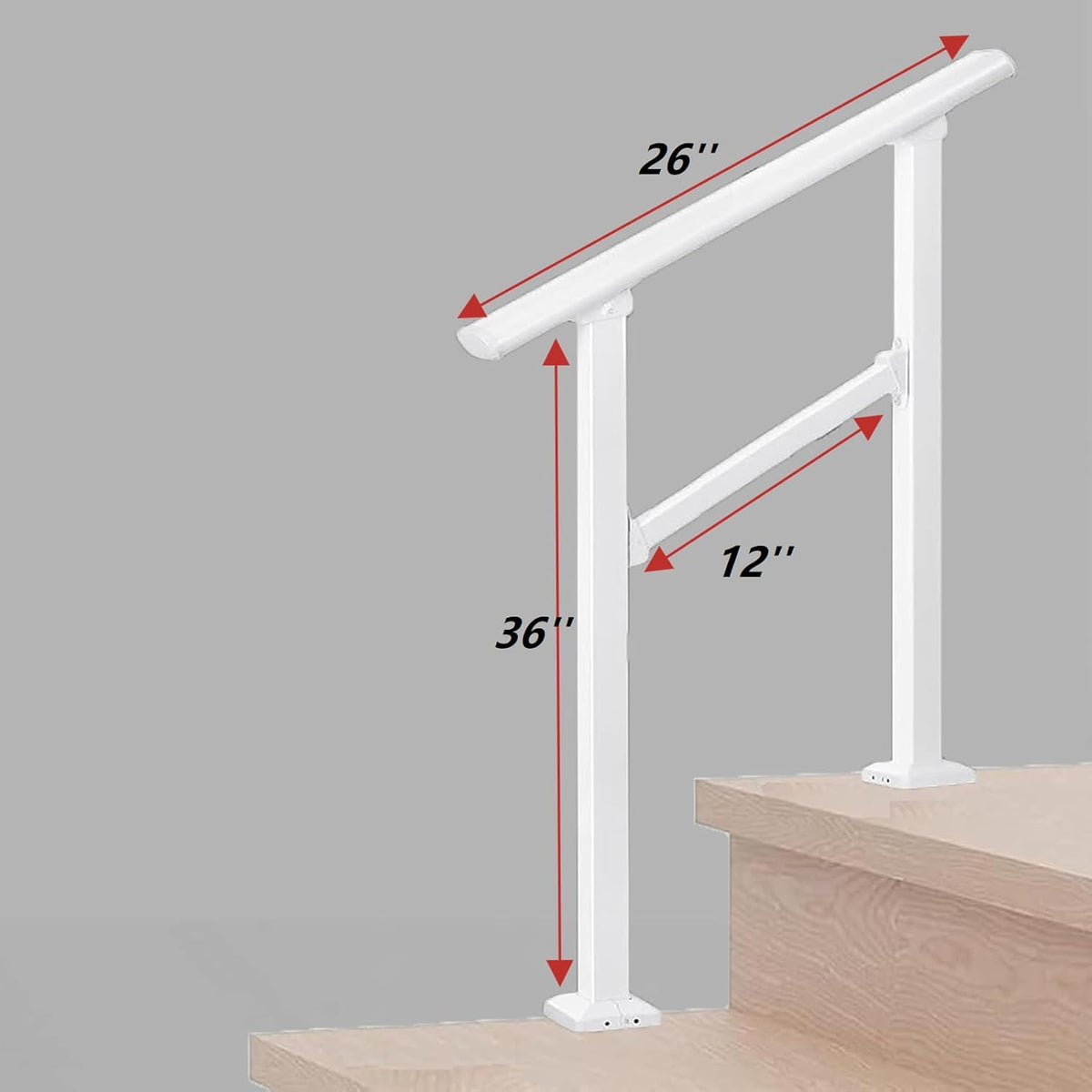 Metty Metal indoor stair railing kit with adjustable angle for 1-2 step setups.
