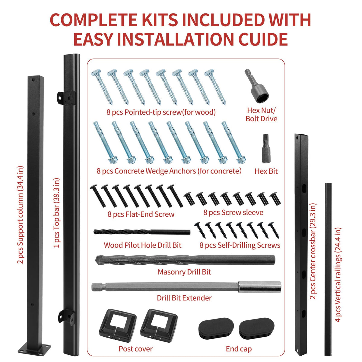 Metty Metal adjustable handrail for 2-step stairs with smooth operation