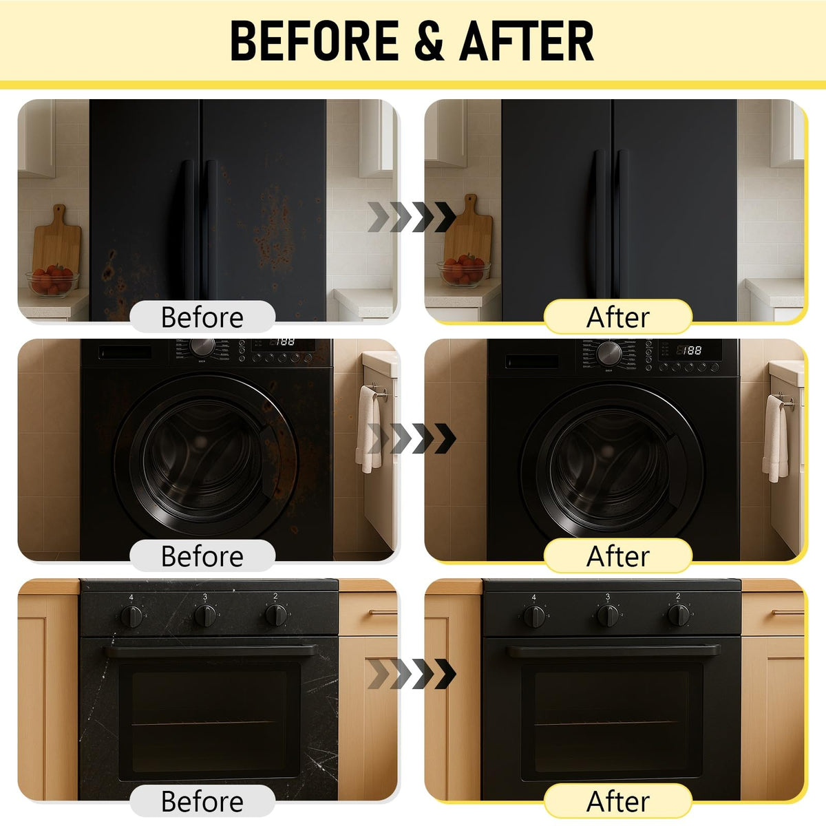 Meuvcol appliance paint on fridge panel demonstrates clean matte finish
