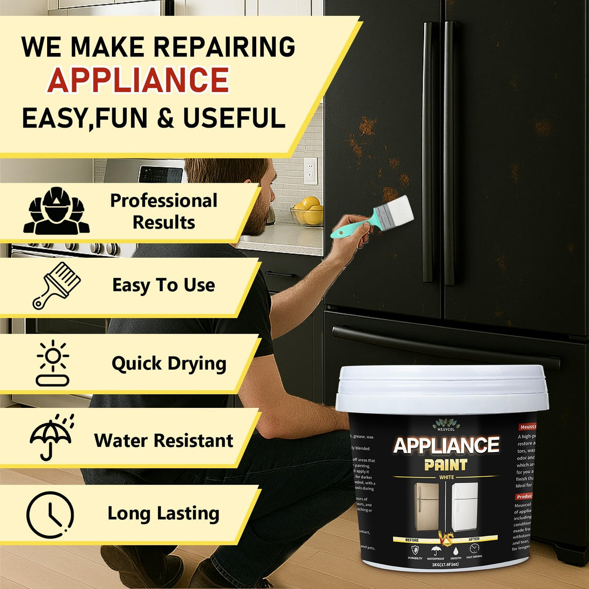 Meuvcol appliance paint on washer/dryer shows smooth, durable protection