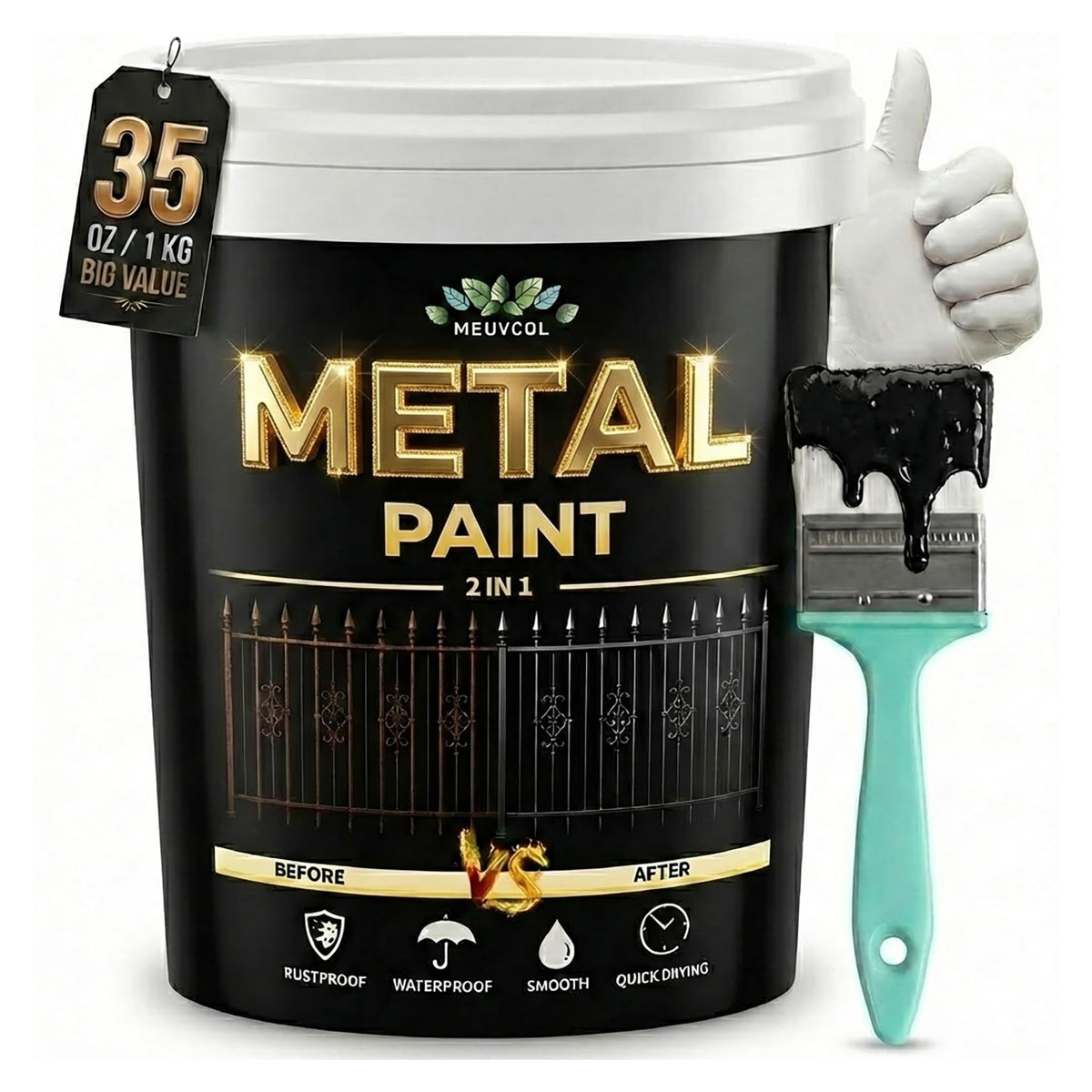 Meuvcol Metal Paint rust prevention on metal rails for durable outdoor protection.