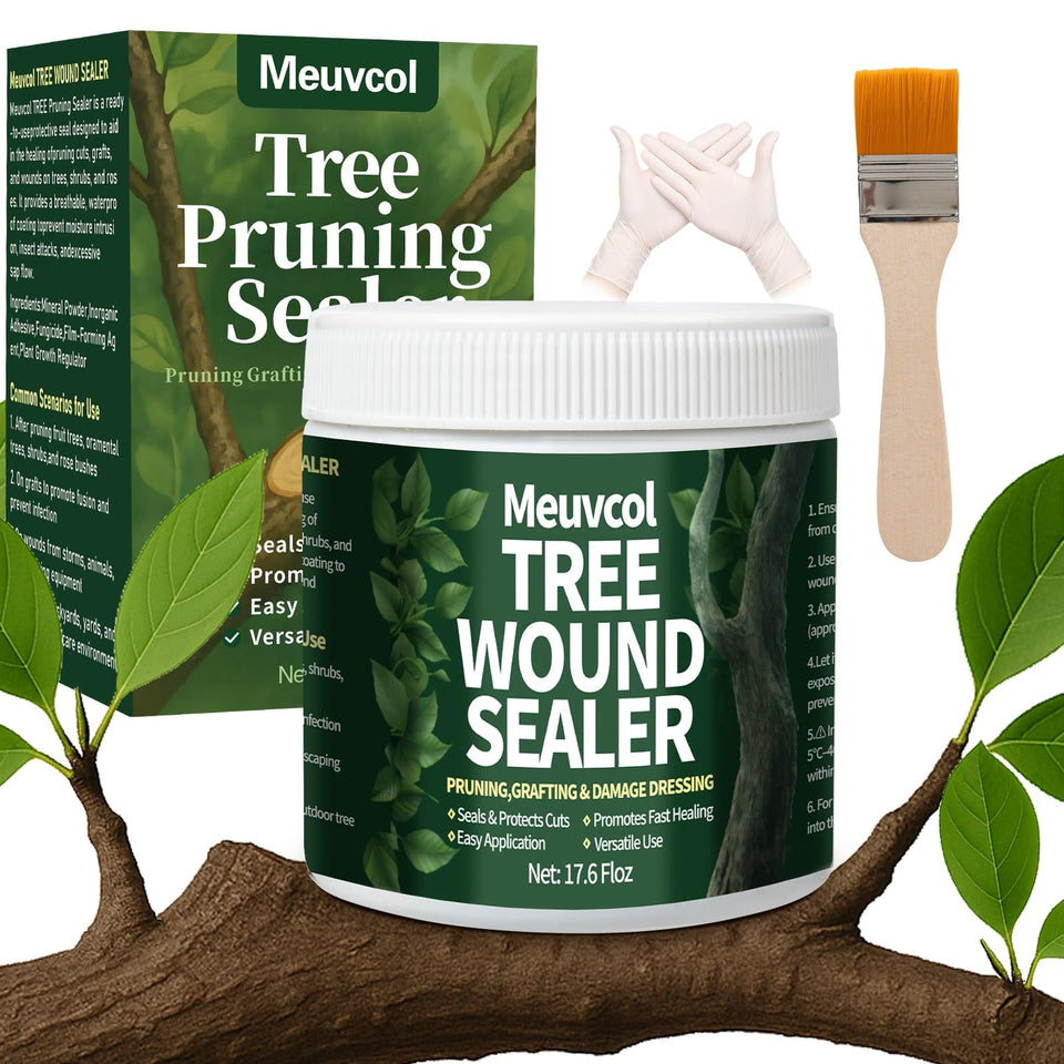 Meuvcol tree wound sealer on bark seals a cut and protects moisture