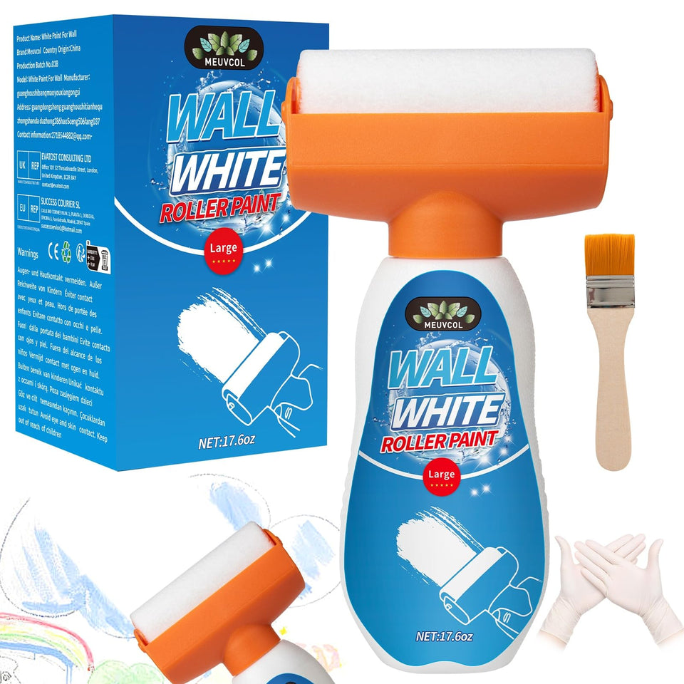 Meuvcol white wall roller kit delivers smooth coverage for quick touch-ups.