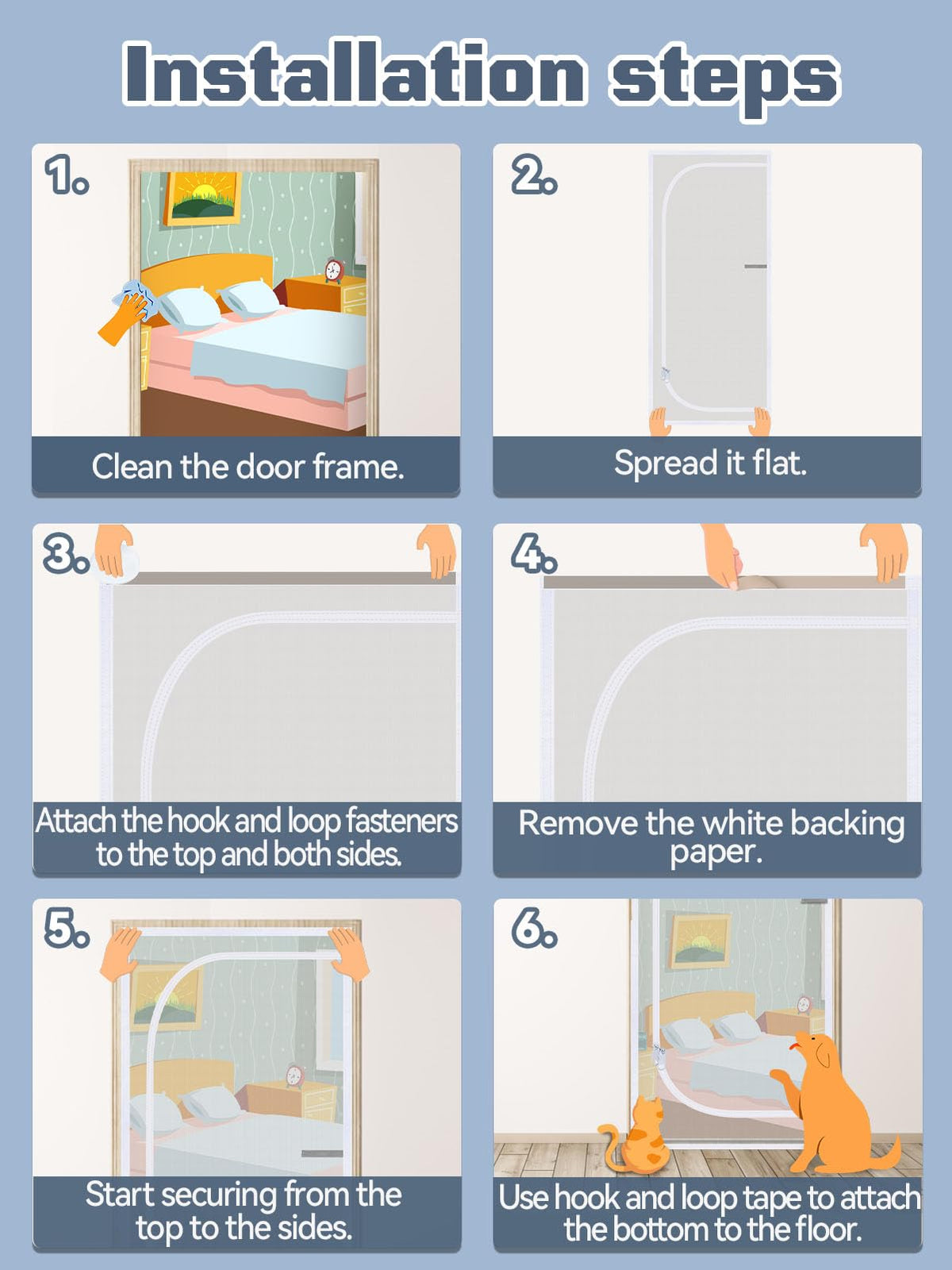 MEWTOGO reinforced cat screen door fits 35-36 inch wide openings.