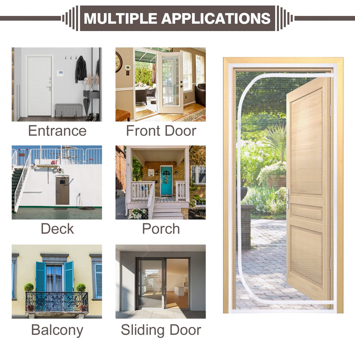 MEWTOGO reinforced cat screen door includes left U-style frame, tape, hooks.