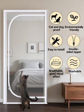 MEWTOGO reinforced cat screen door installed on a standard door frame.