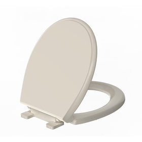 Meydrdou round almond toilet seat with soft close for quiet operation.