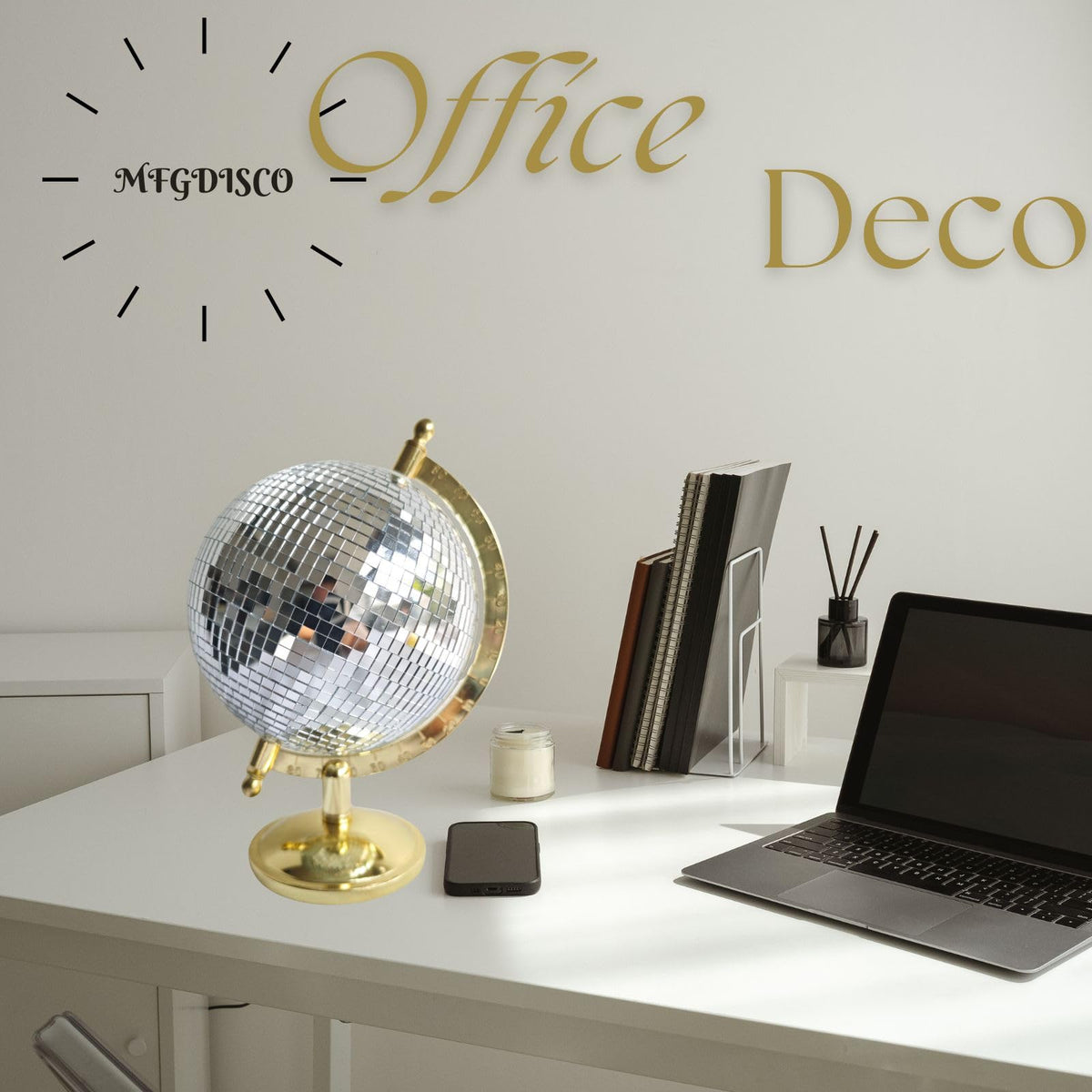 MFGDISCO disco ball globe detailed stand complements contemporary interiors.