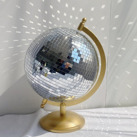 MFGDISCO disco ball globe with gold base 6 inch reflects light for stylish ambiance.