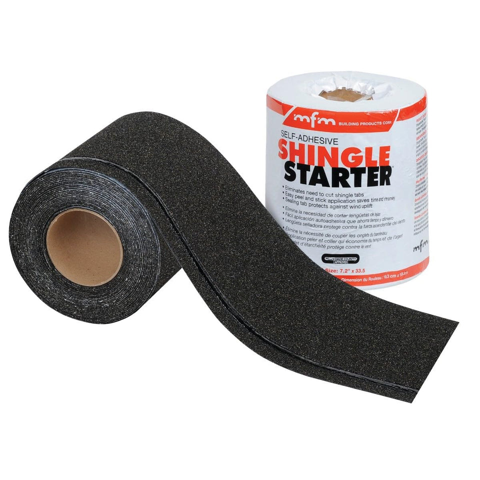 MFM Building Products ShingleStarter roll with black granular surface for durable roof edge protection