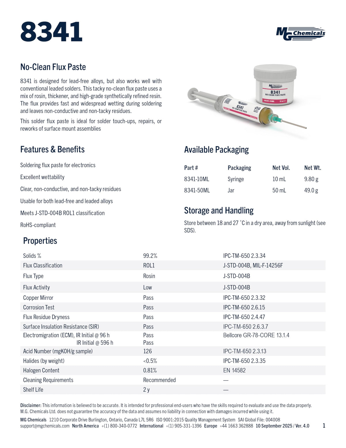 MG Chemicals 8341 flux paste leaves non-corrosive residue after soldering