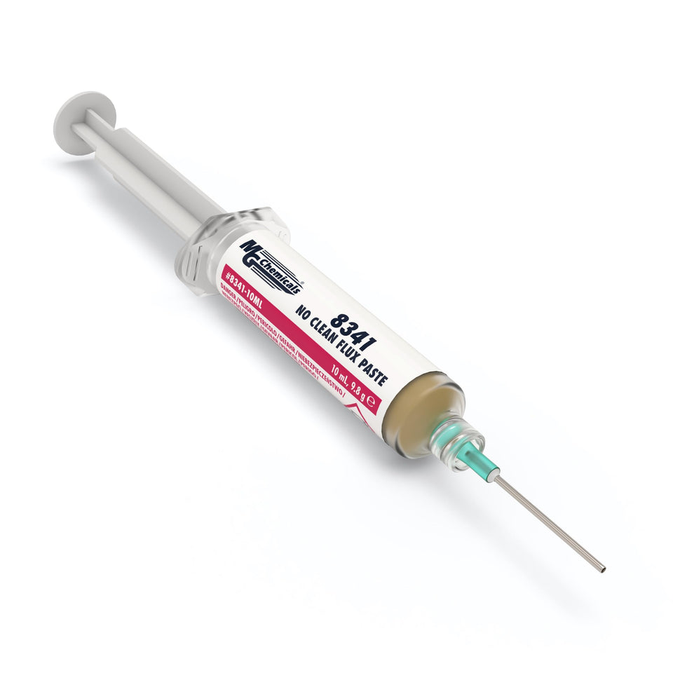 MG Chemicals 8341 flux paste syringe dispensing for precise touch-ups on SMT boards