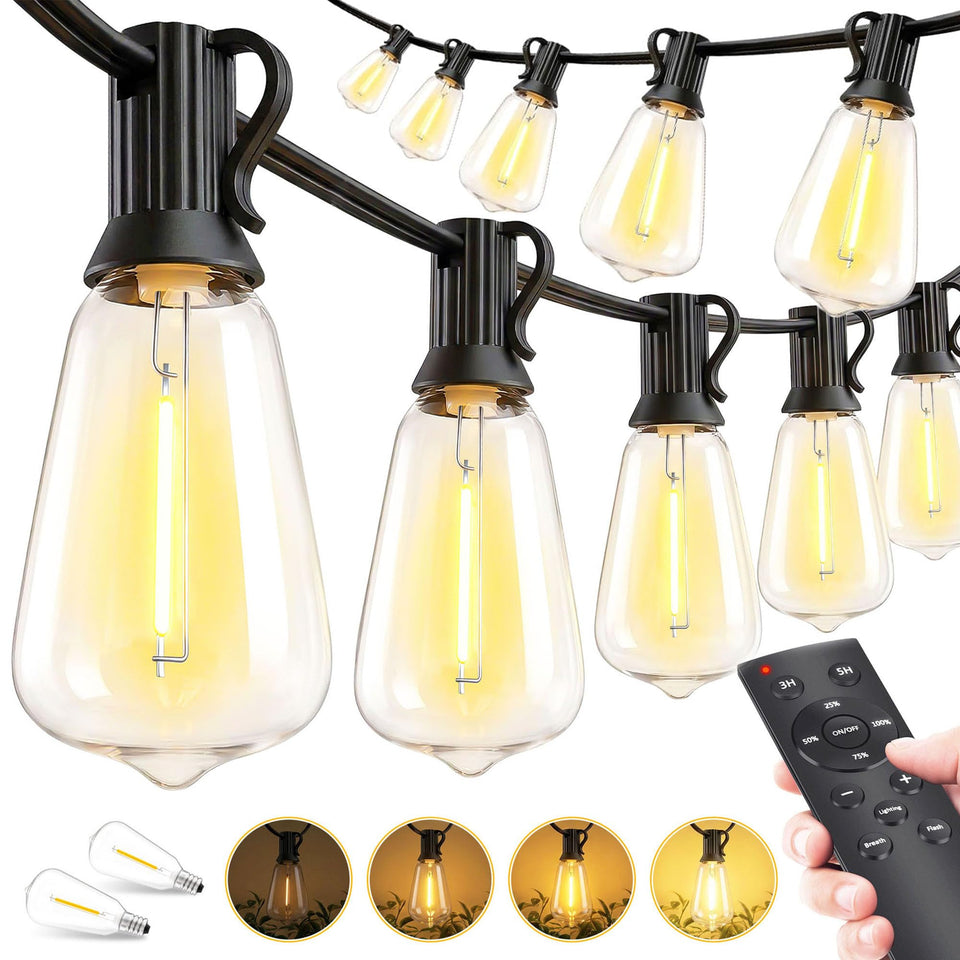 MGVIH Outdoor Lights 100ft LED string creates warm backyard ambiance and quick setup.