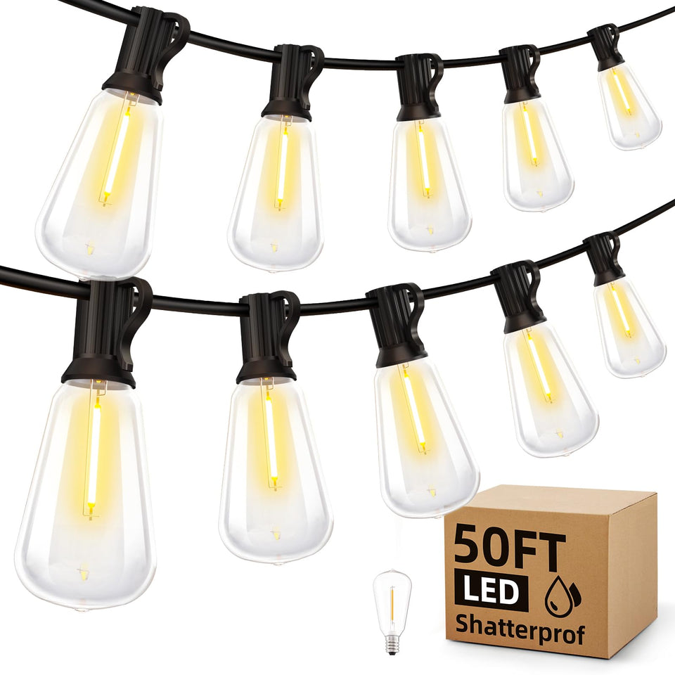 MGVIH outdoor string lights 50ft for warm evenings on patios.